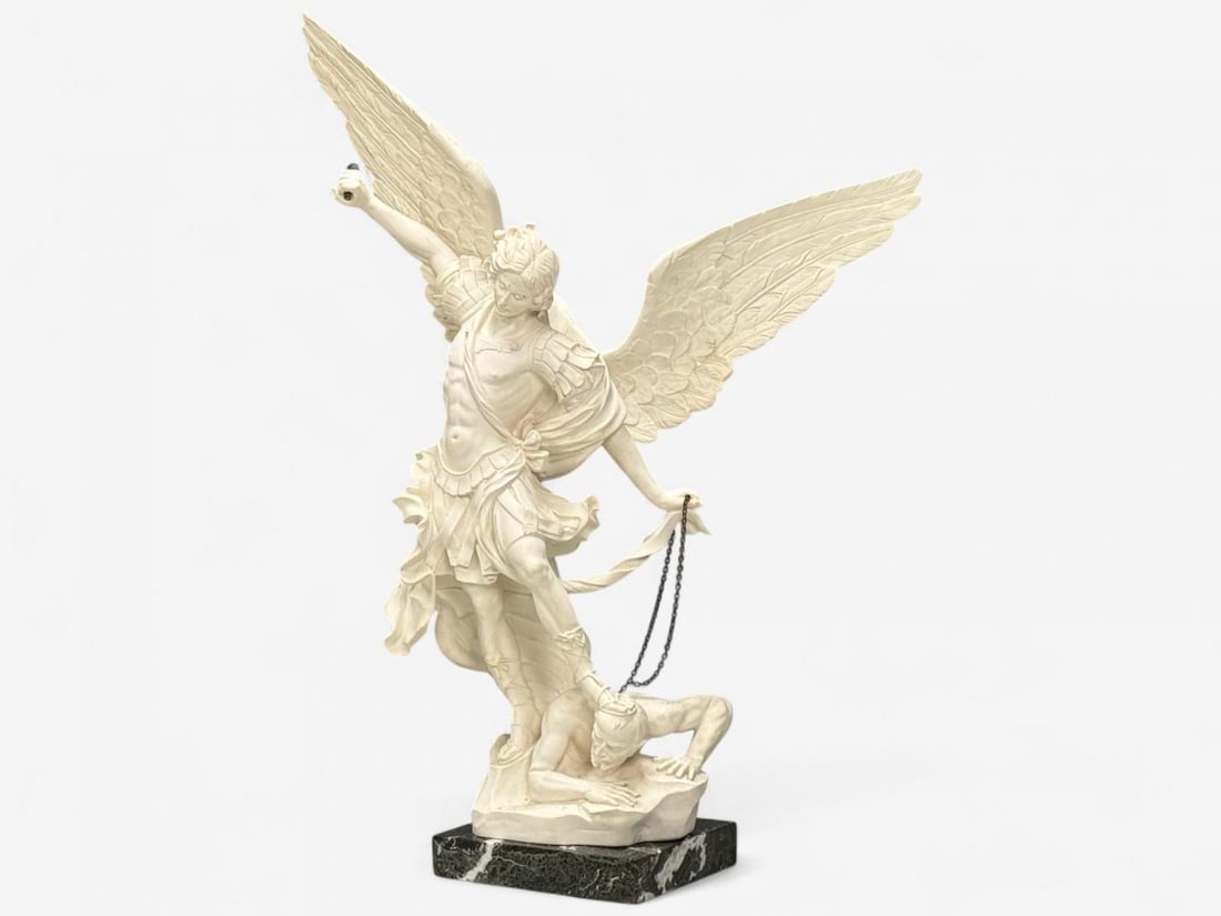 Statue of Saint Michael the Archangel, Composite, Marble Base, Italy, 20th c. - 4