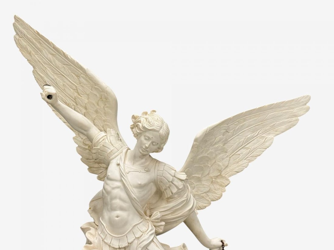 Statue of Saint Michael the Archangel, Composite, Marble Base, Italy, 20th c. - 5