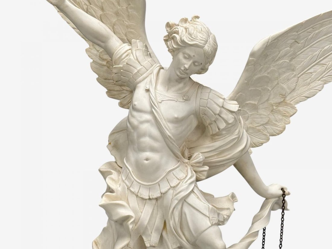 Statue of Saint Michael the Archangel, Composite, Marble Base, Italy, 20th c. - 6