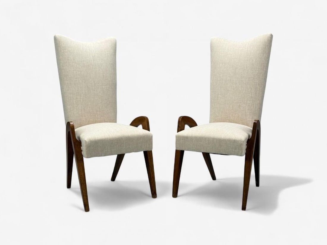 Malatesta & Masson, Beige Fabric, Wood, Occasional Chairs, Italy, 1950s - 3