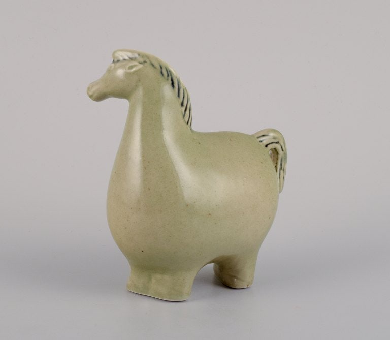 Stig Lindberg (1916-1982) for Gustavsberg. Horse figurine in glazed stoneware with a light green (1 of 5)