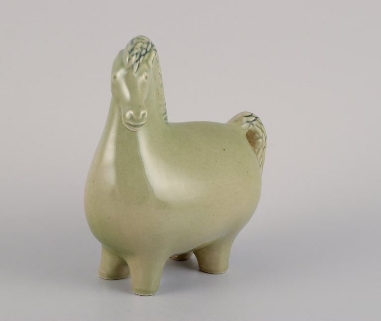 Stig Lindberg (1916-1982) for Gustavsberg. Horse figurine in glazed stoneware with a light green - 3