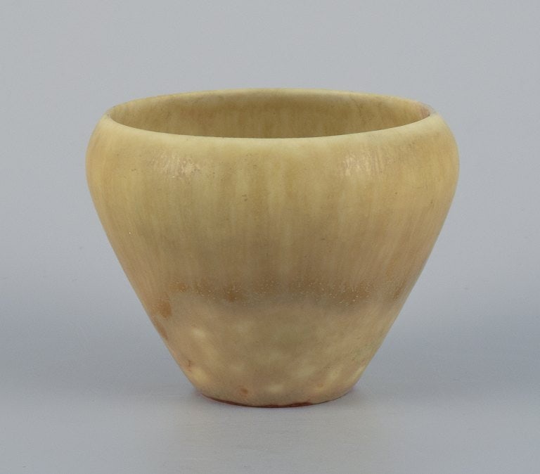 Carl Harry Stålhane for Rörstrand, ceramic vase with hare fur glaze in shades of yellow. (1 of 4)