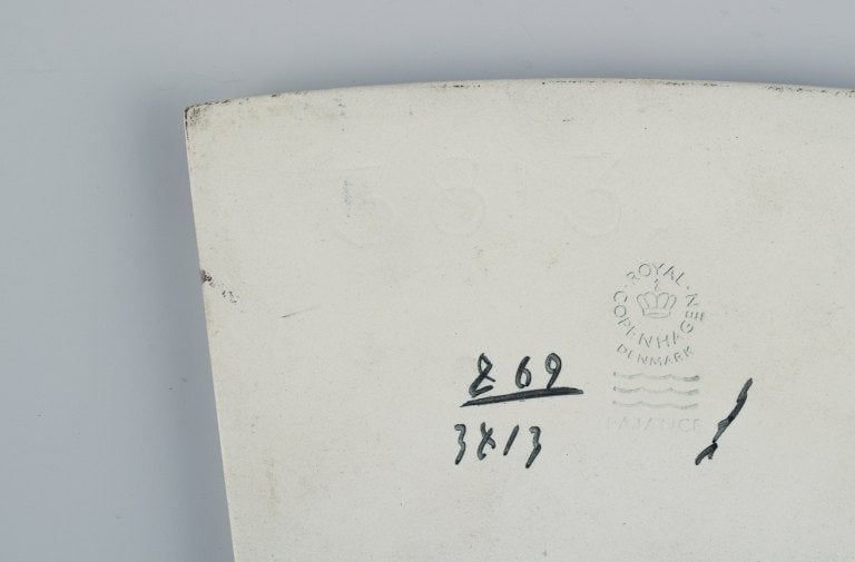 Royal Copenhagen, six Baca faience tiles with patterned glaze in brown, blue and green. - 5