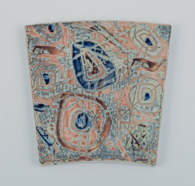 Royal Copenhagen, six Baca faience tiles with patterned glaze in brown, blue, green and sand - 3