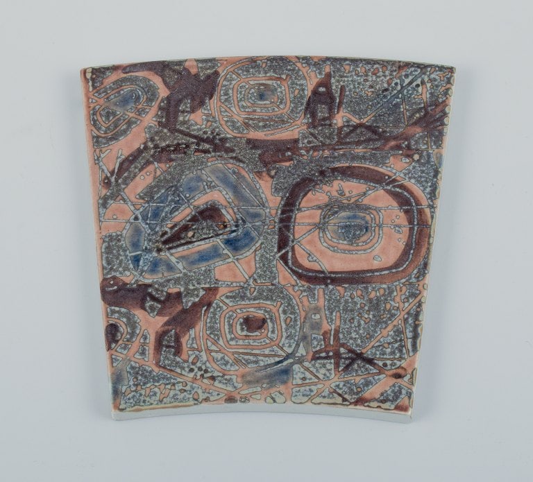 Royal Copenhagen, six Baca faience tiles with patterned glaze in brown, blue and green. - 2