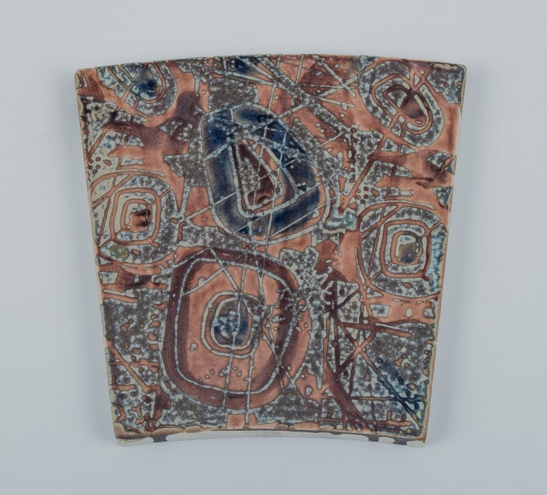 Royal Copenhagen, six Baca faience tiles with patterned glaze in brown, blue and green. - 4