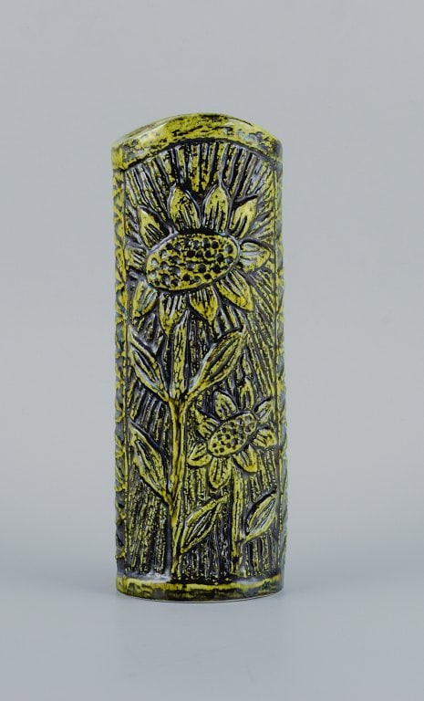 Gunnar Nylund (1904-1997) for Rörstrand. Ceramic vase hand-decorated with sunflowers in black (1 of 6)