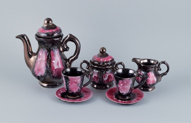 Vallauris, France, ceramic coffee service for two consisting of a total of seven parts. Luster (1 of 8)