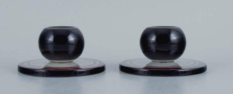 Ilse Claesson for Rörstrand, two hand-painted faience candlesticks. - 2