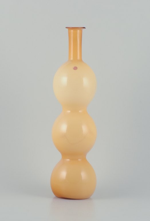 Murano/Venini, Italy. Large hand-blown ochre yellow art glass vase. Triple gourd-shaped.: Title: Murano/Venini, Italy. Large hand-blown ochre yellow art glass vase. Triple gourd-shaped. Description: Murano/Venini, Italy. Large hand-blown ochre yellow art glass vase. Triple gourd-shaped.