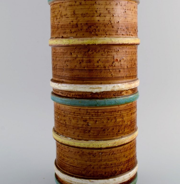 Nittsjö, Sweden. Large vase in glazed stoneware. Beautiful glaze in striped design. 1960s. - 7