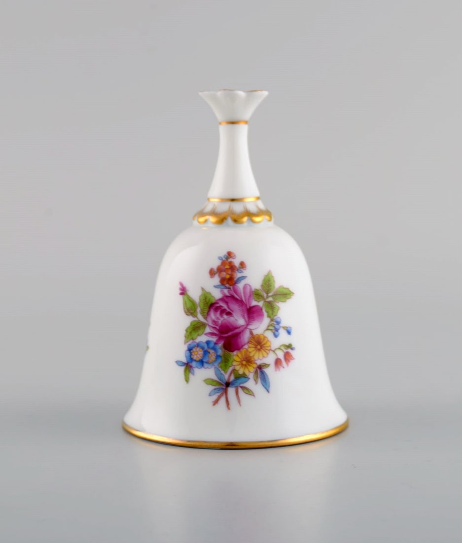 Herend table bell in hand-painted porcelain with flowers and gold decoration. 1980s. (1 of 5)