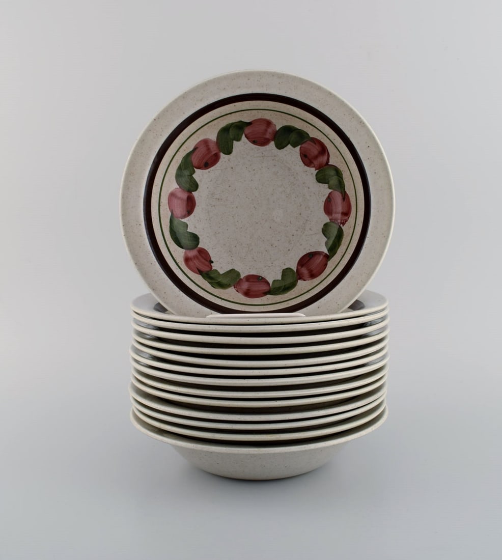 Jackie Lynd for Rörstrand. 14 Birgitta deep plates in hand-painted glazed stoneware. 1970s. (1 of 5)