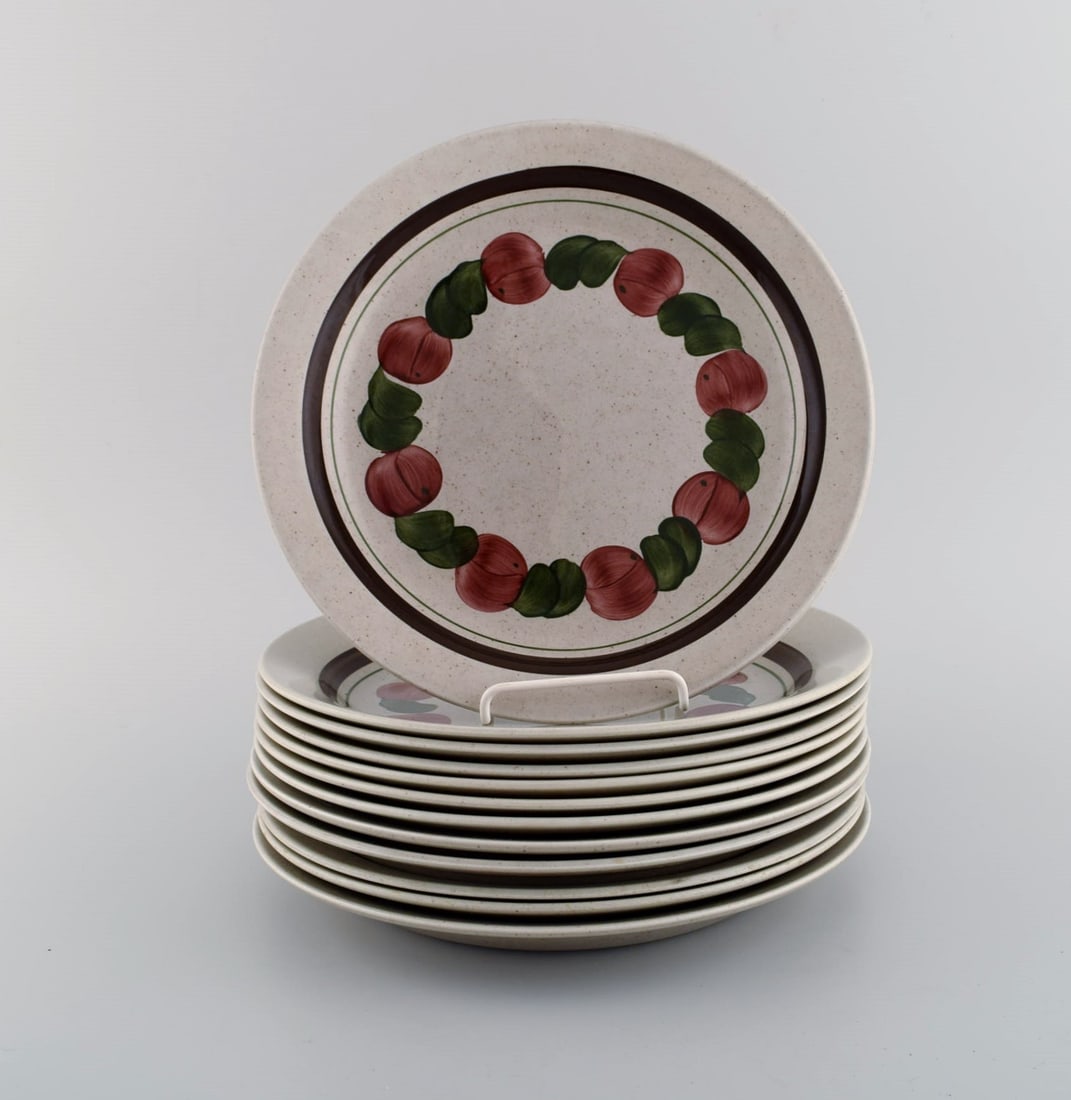 Jackie Lynd for Rörstrand. 12 Birgitta dinner plates in hand-painted glazed stoneware. 1970s. (1 of 4)
