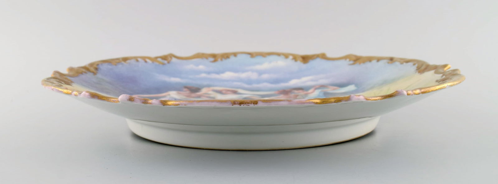 Limoges, France. Large antique dish in hand-painted porcelain decorated with dancing women and gold - 6