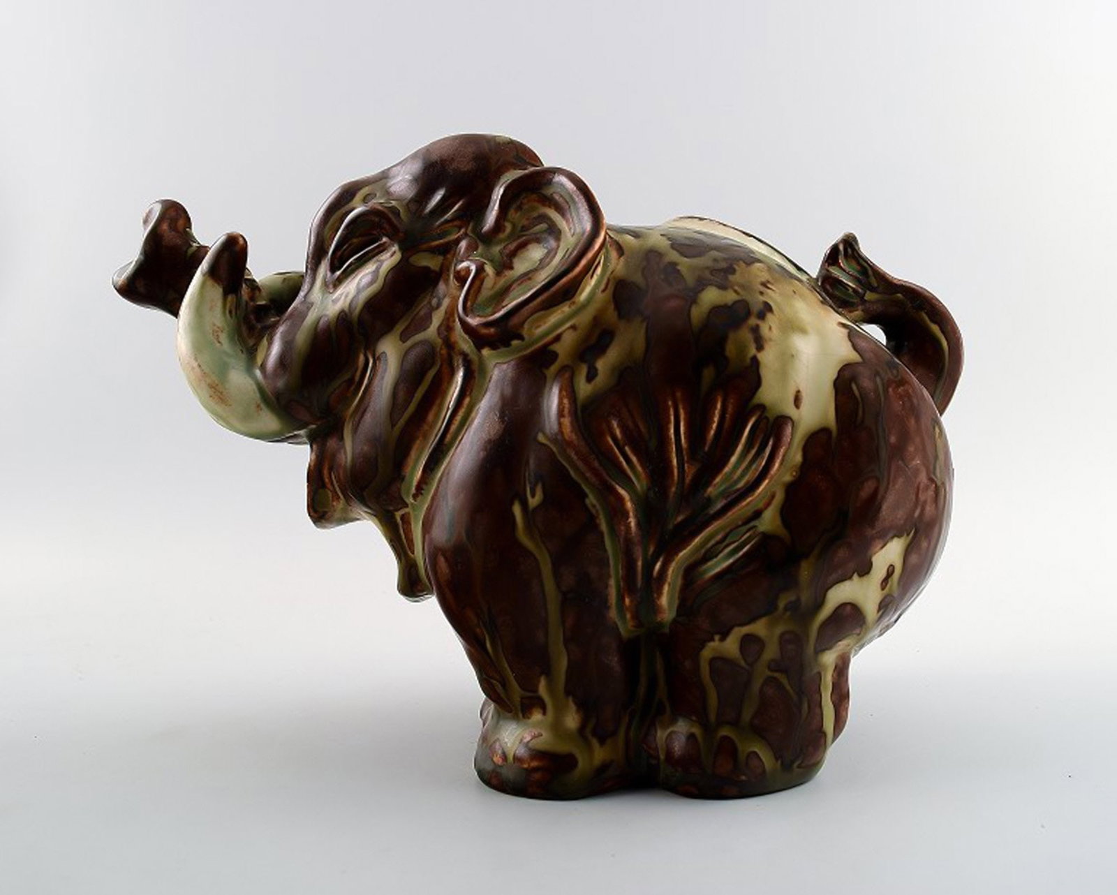 Royal Copenhagen large stoneware figure of happy baby elephant. Designed by Knud Kyhn. Decoration (1 of 6)