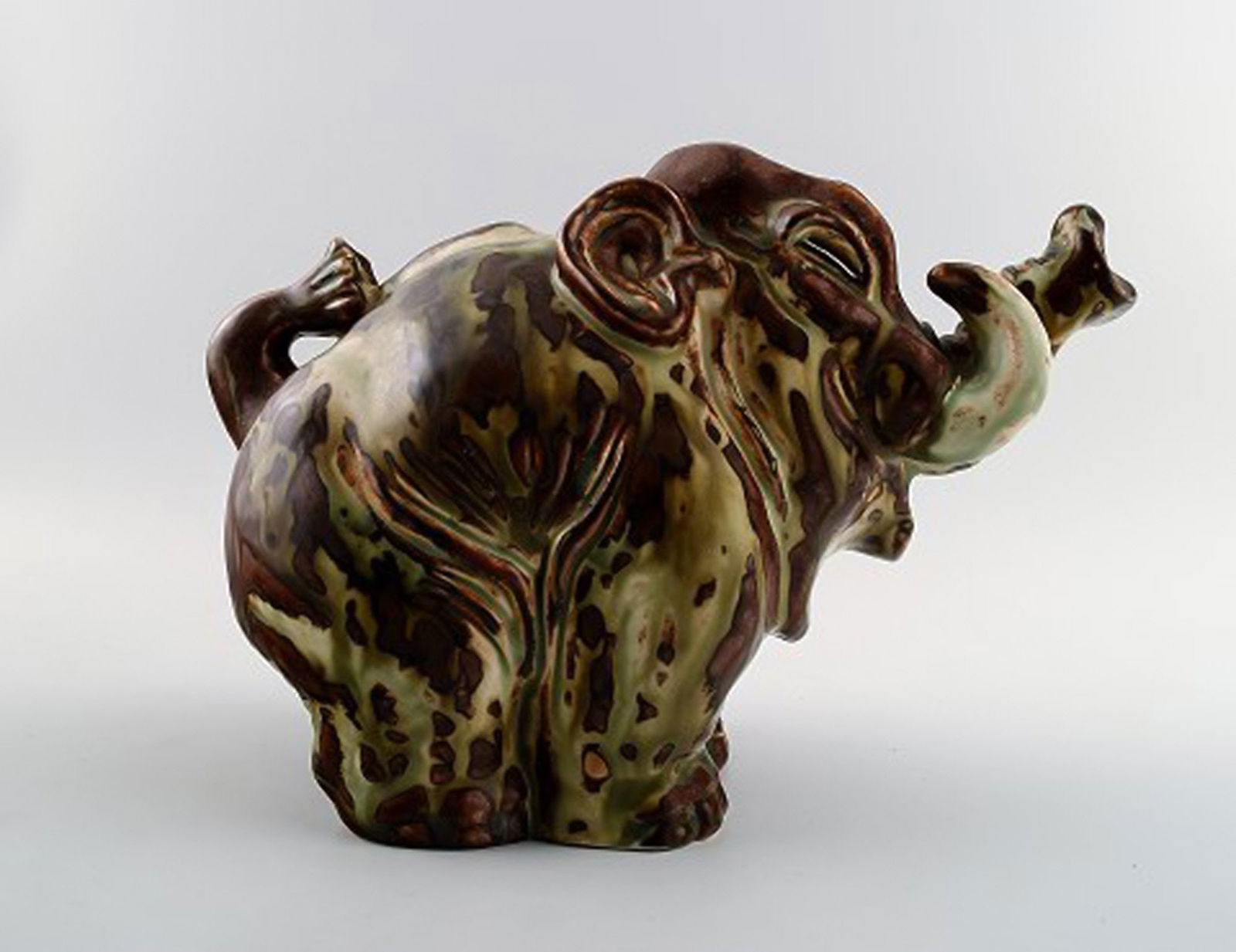Royal Copenhagen large stoneware figure of happy baby elephant. Designed by Knud Kyhn. Decoration - 2