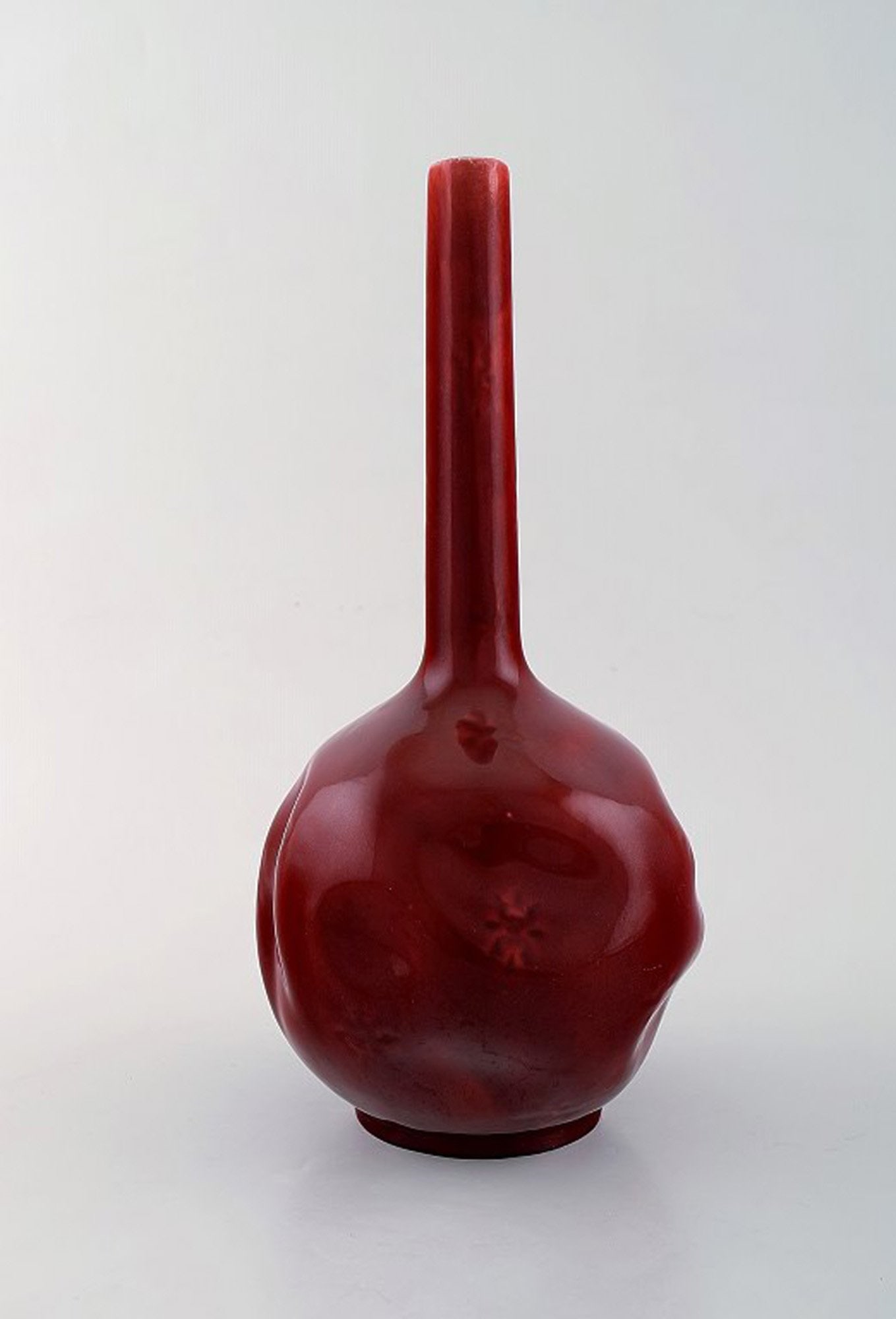 Rörstrand, Sweden. Early vase with narrow neck in glazed faience. Beautiful deep red glaze. Ca. (1 of 6)