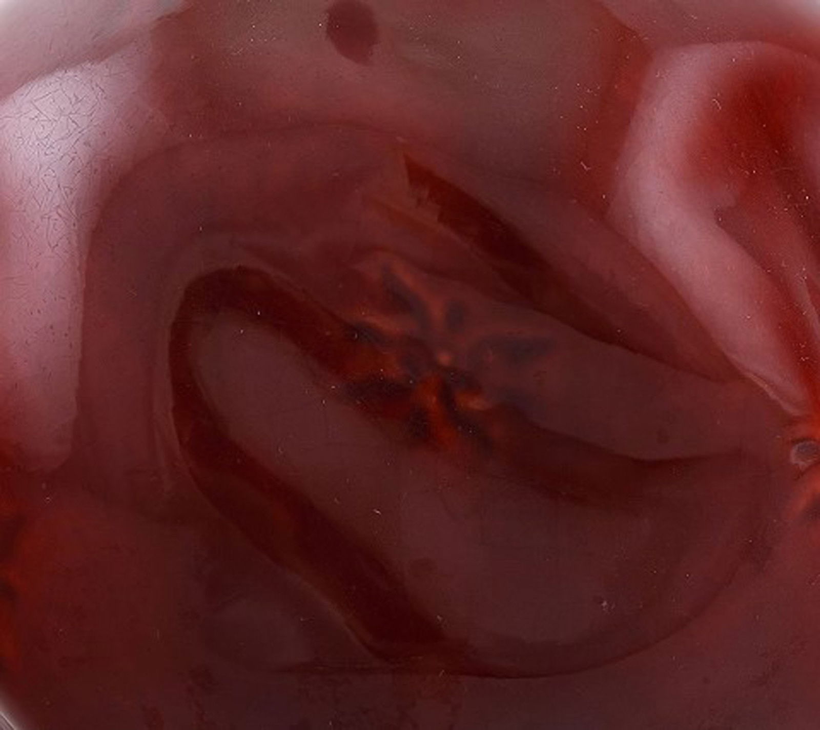 Rörstrand, Sweden. Early vase with narrow neck in glazed faience. Beautiful deep red glaze. Ca. - 5