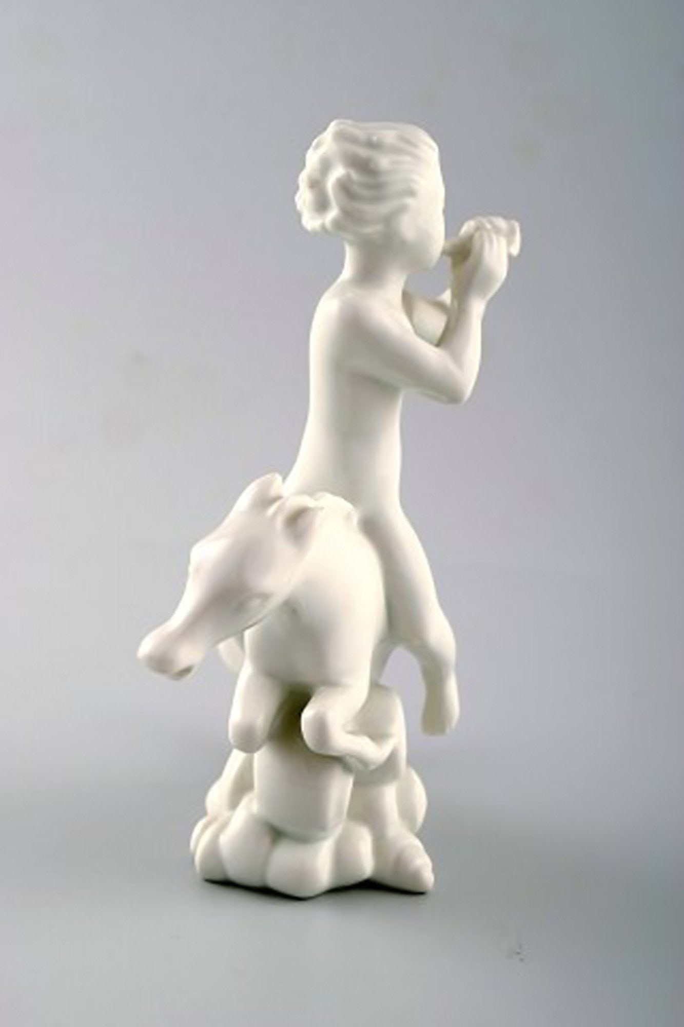 Harald Salomon for Rörstrand, blanc de chine / white glazed figure of a fawn riding on fabel - 2