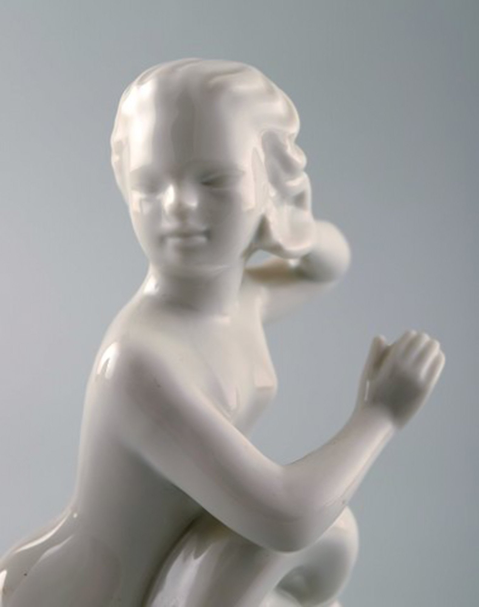 Harald Salomon for Rörstrand, white glazed figure of a faun/pan. - 4