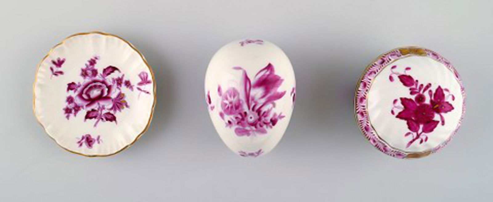 8 Herend, Hungary lidded vases / vases / dishes decorated with flowers, gold rim, porcelain. - 5