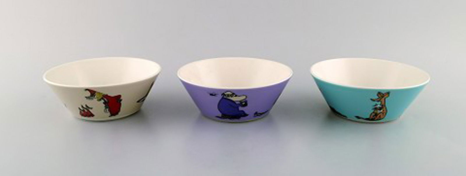 Arabia, Finland. Three porcelain bowls with motifs from "Moomin". Late 20th century. - 2