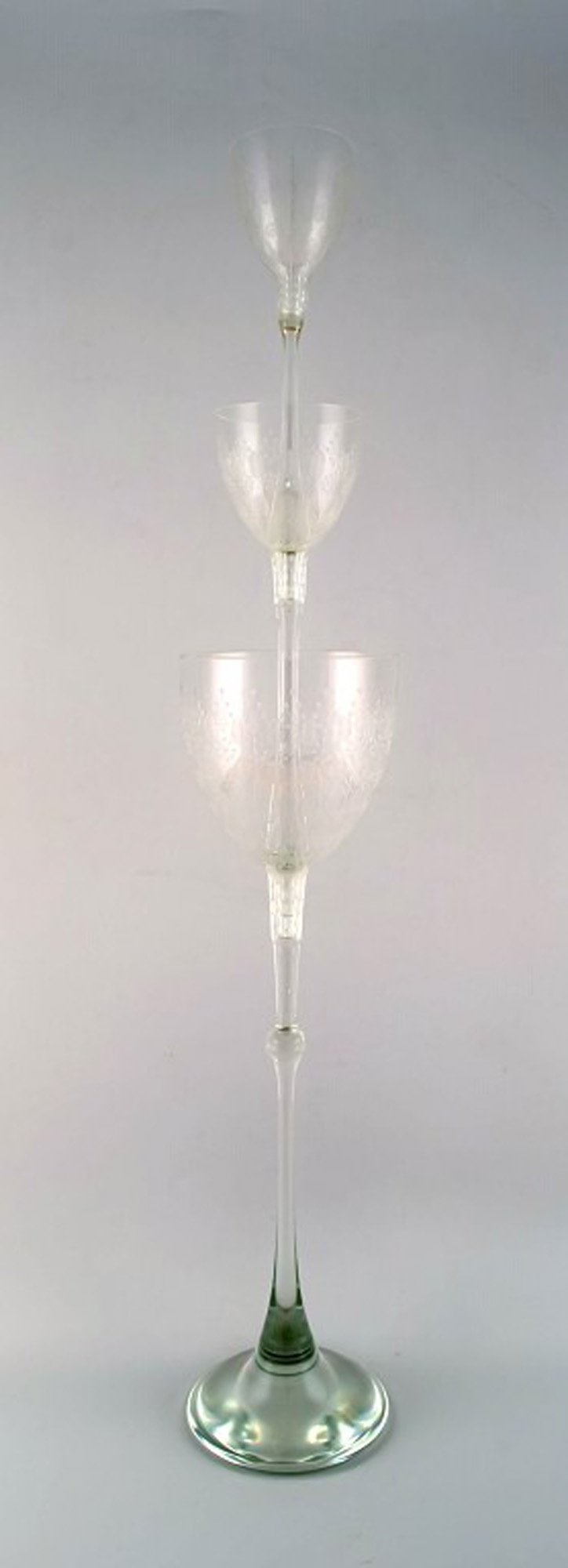 Bjørn Wiinblad for Rosenthal, very large and rare "Romanze" champagne tower. 3 glasses in one.: Title: Bjørn Wiinblad for Rosenthal, very large and rare "Romanze" champagne tower. 3 glasses in one. Description: Bjørn Wiinblad for Rosenthal, very large and rare "Romanze" champagne