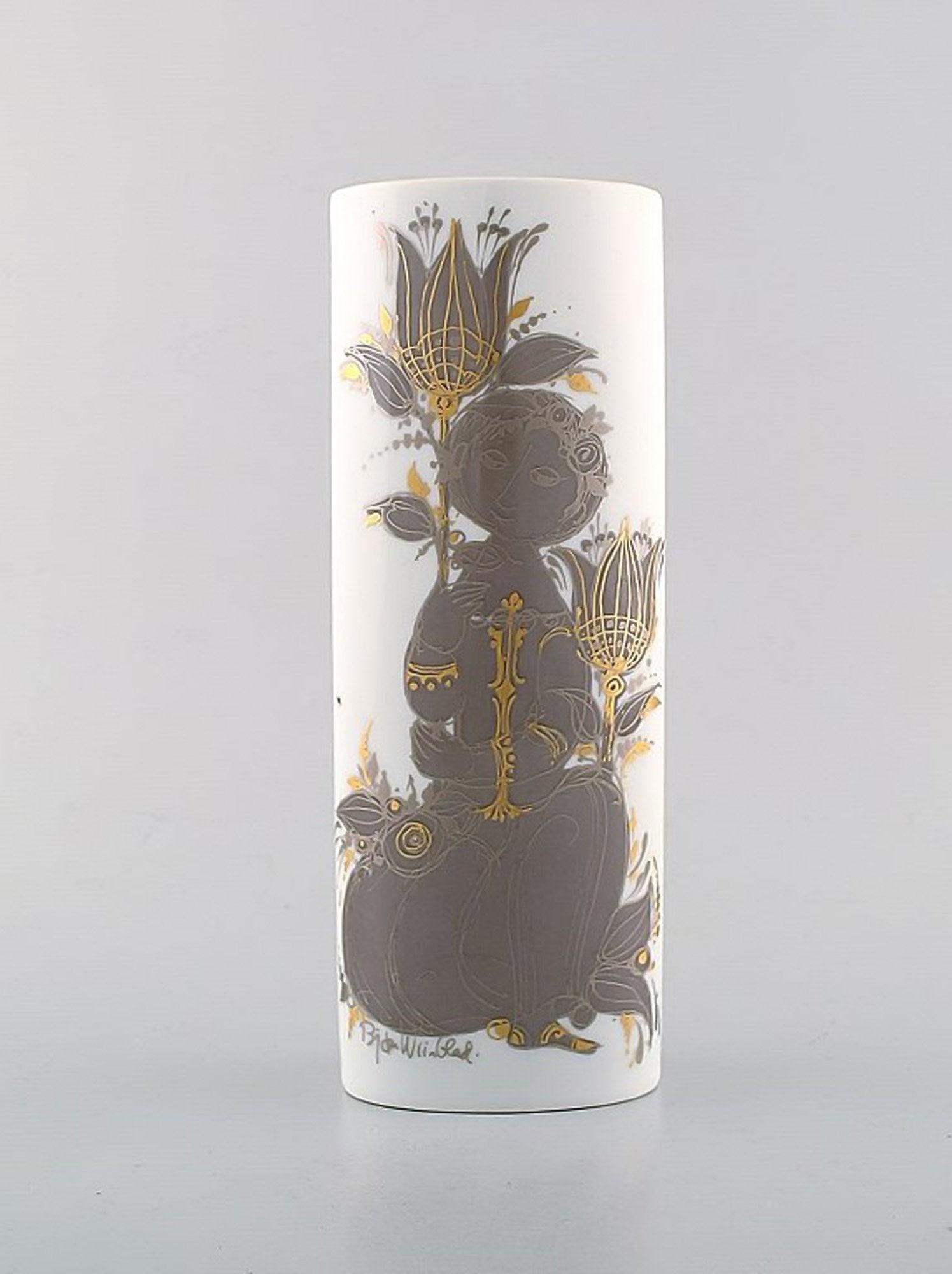 Bjørn Wiinblad for Rosenthal Studio Line. Porcelain vase decorated with woman and flowers.: Title: Bjørn Wiinblad for Rosenthal Studio Line. Porcelain vase decorated with woman and flowers. 1980's. Description: Bjørn Wiinblad for Rosenthal Studio Line. Porcelain vase decorated