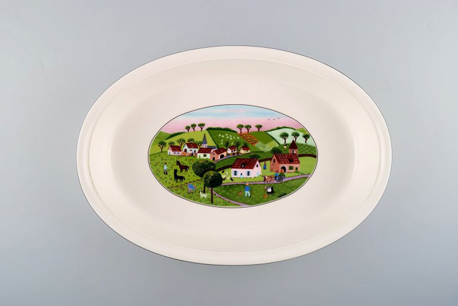 Villeroy & Boch Naif dinner service in porcelain. Oven proof dish decorated with naivist village (1 of 5)