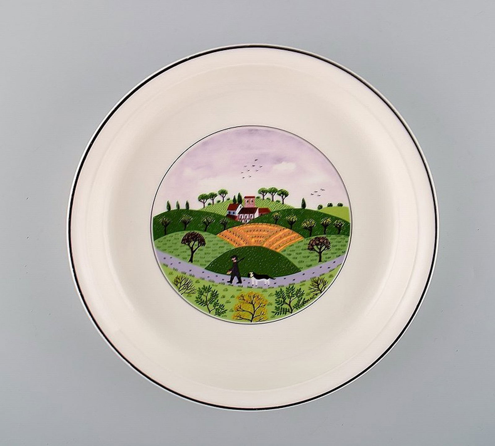 Villeroy & Boch Naif oven proof dish in porcelain decorated with naivist village motif. (1 of 4)