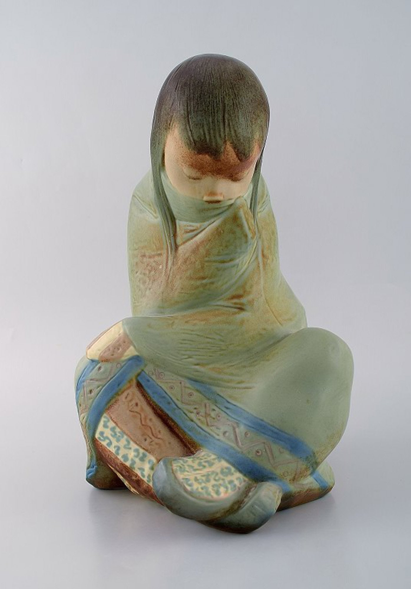 Lladro, Spain. Large sculpture in glazed ceramics. Sitting girl. 1980s. (1 of 6)