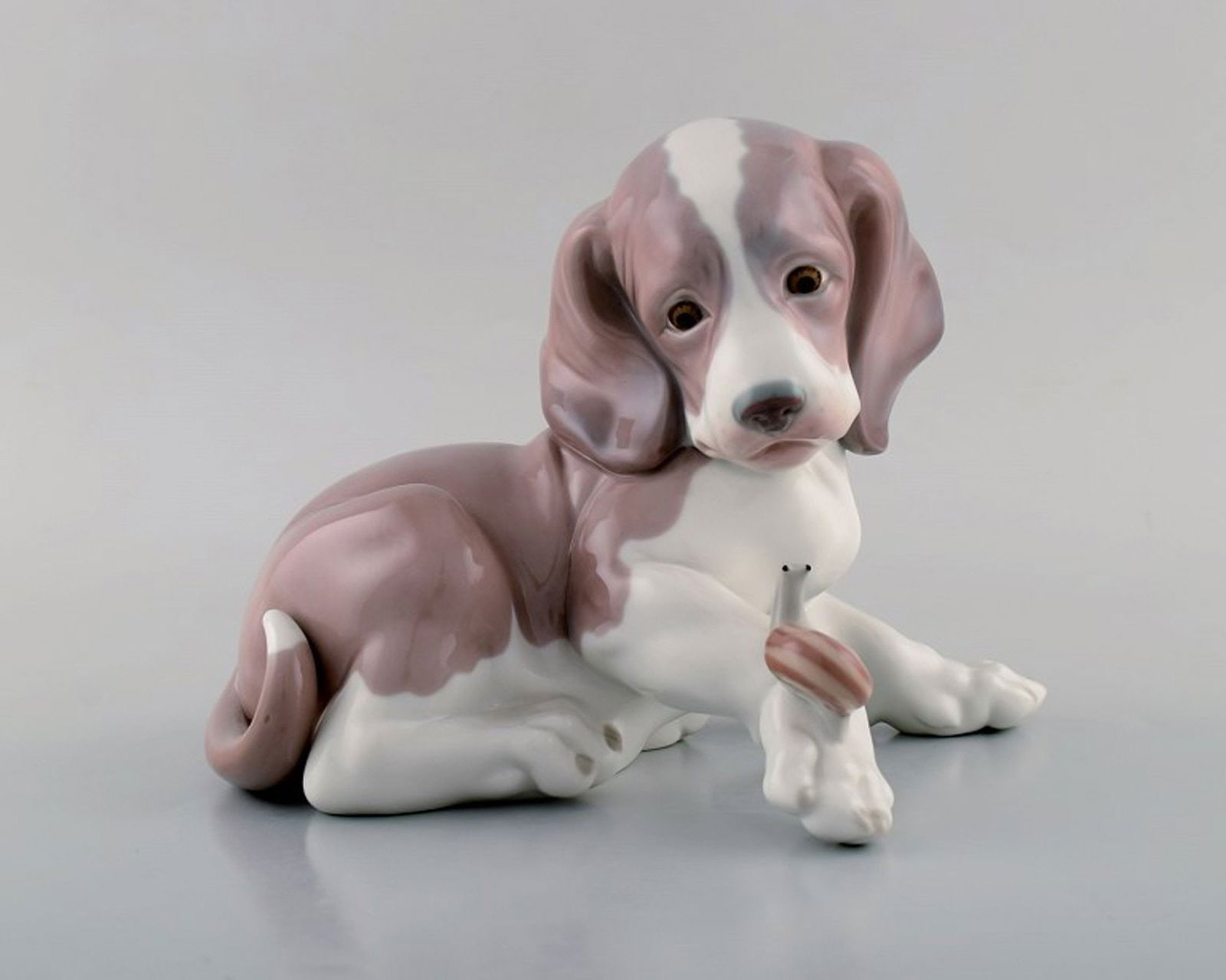 Lladro, Spain. Figure in glazed porcelain. Puppy and snail. 1980's. (1 of 6)