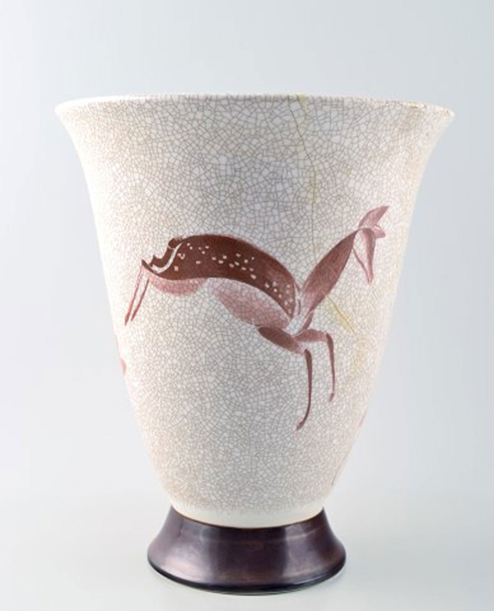 Art deco crackle porcelain vase, B&G, Bing & Grondahl, decorated with a deer. - 2