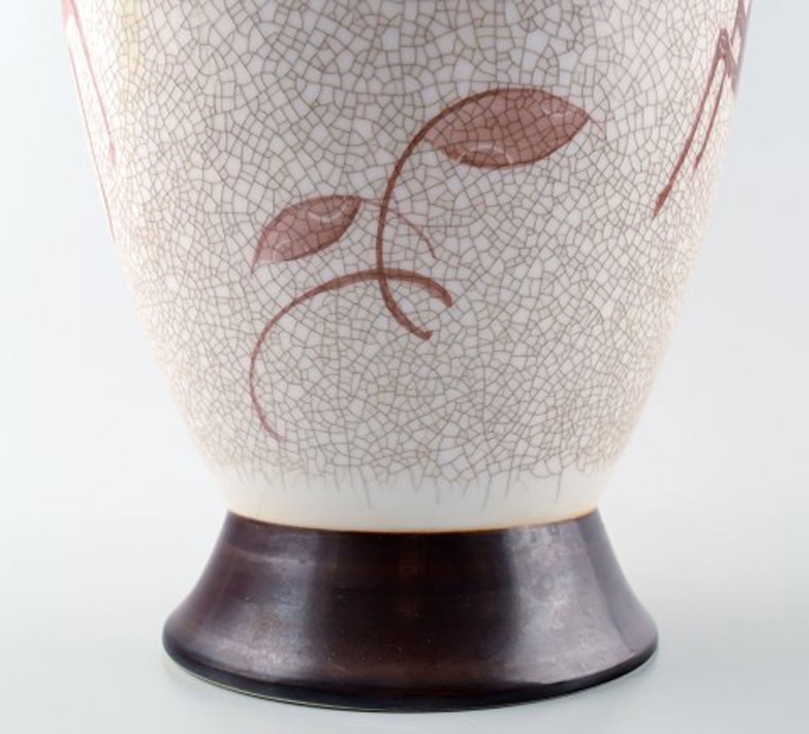 Art deco crackle porcelain vase, B&G, Bing & Grondahl, decorated with a deer. - 3