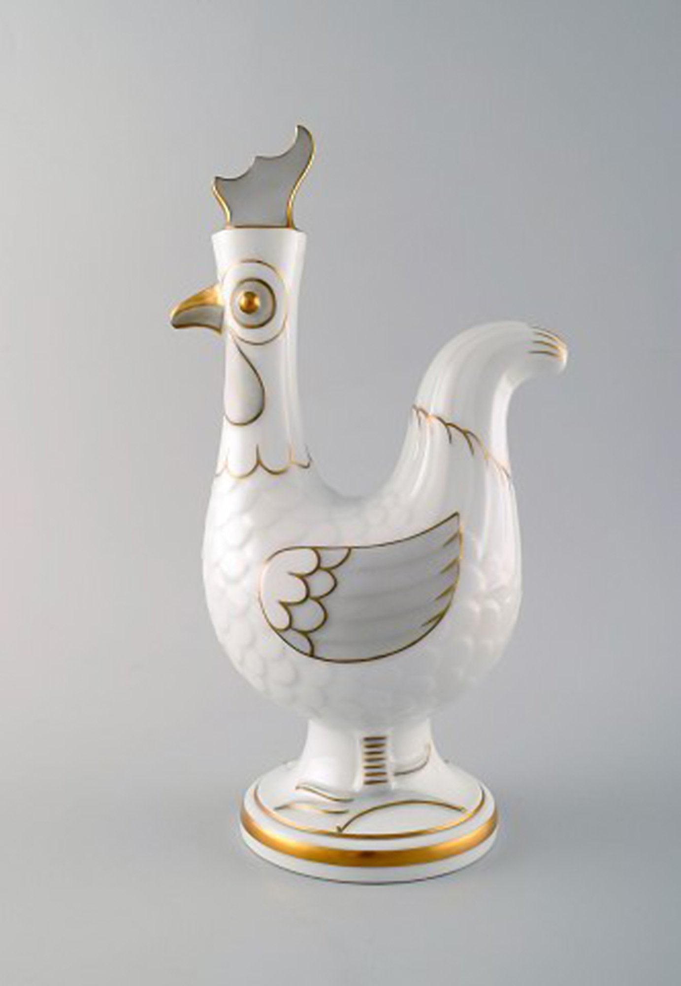 Bing & Grondahl/ B&G, Denmark. Jug of porcelain in the form of rooster, stopper with rooster comb. - 2