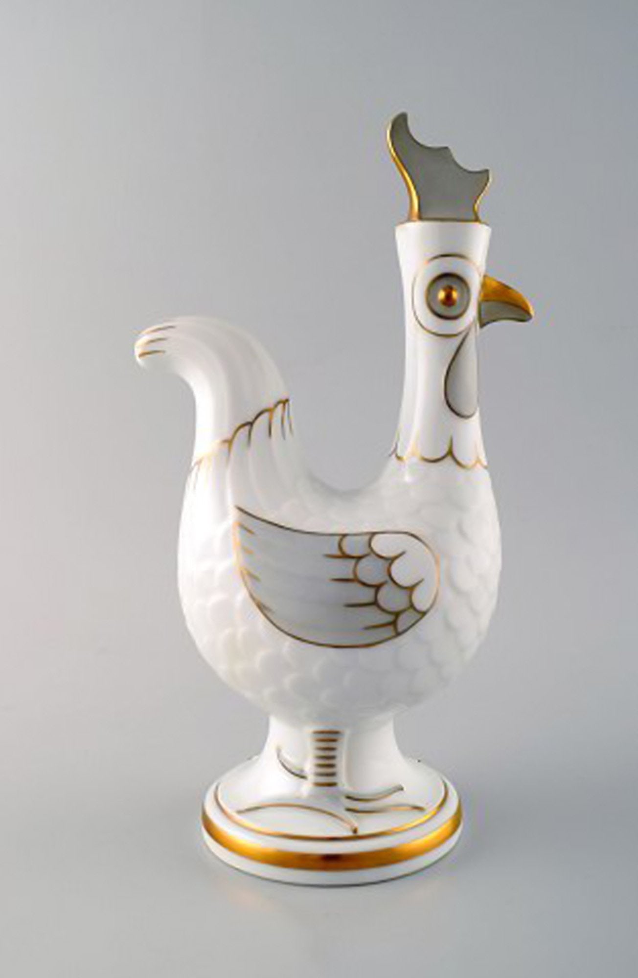 Bing & Grondahl/ B&G, Denmark. Jug of porcelain in the form of rooster, stopper with rooster comb. - 4
