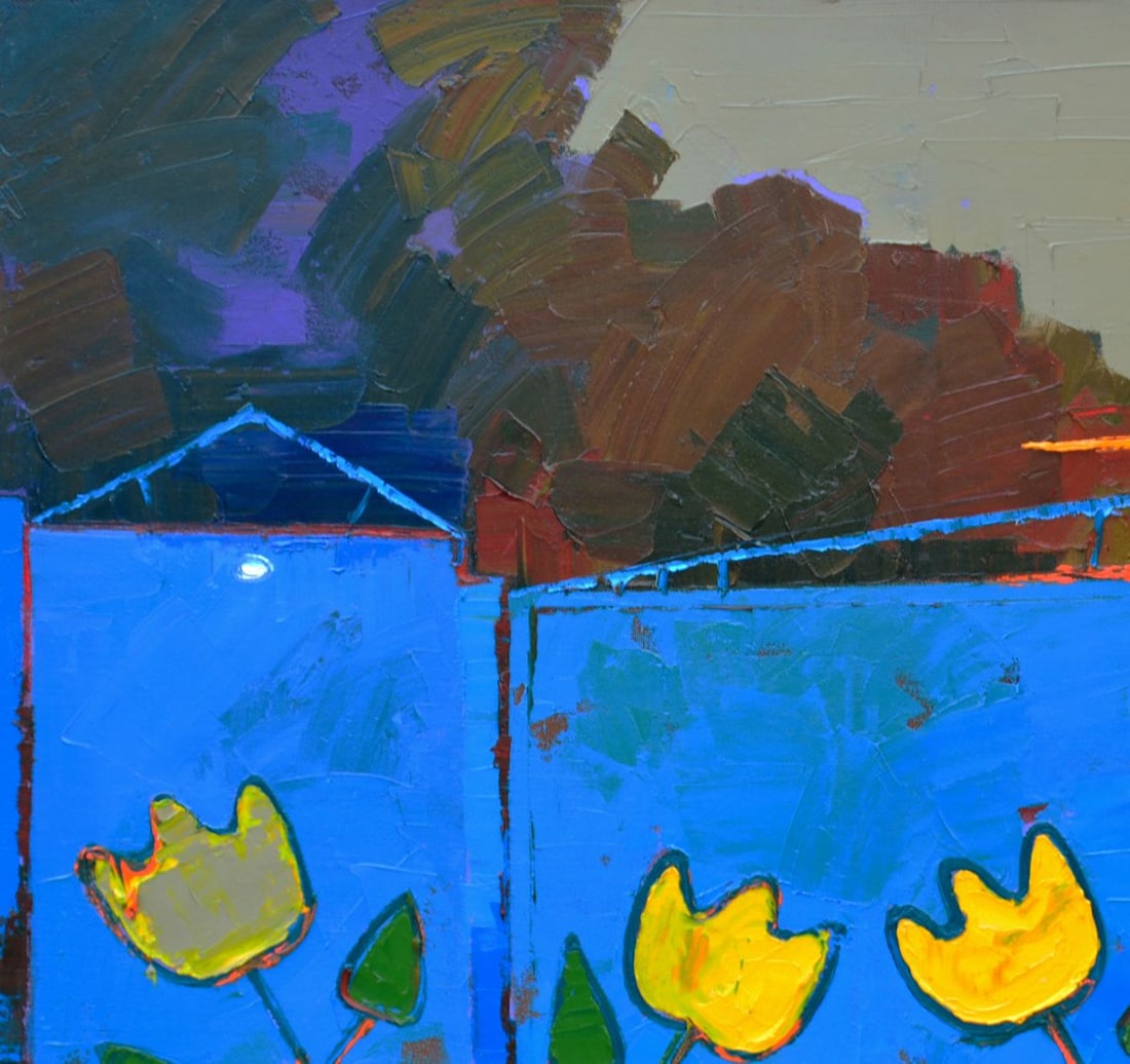 Oil painting Blue village gates Natalia Korf-Ivaniuk - 2