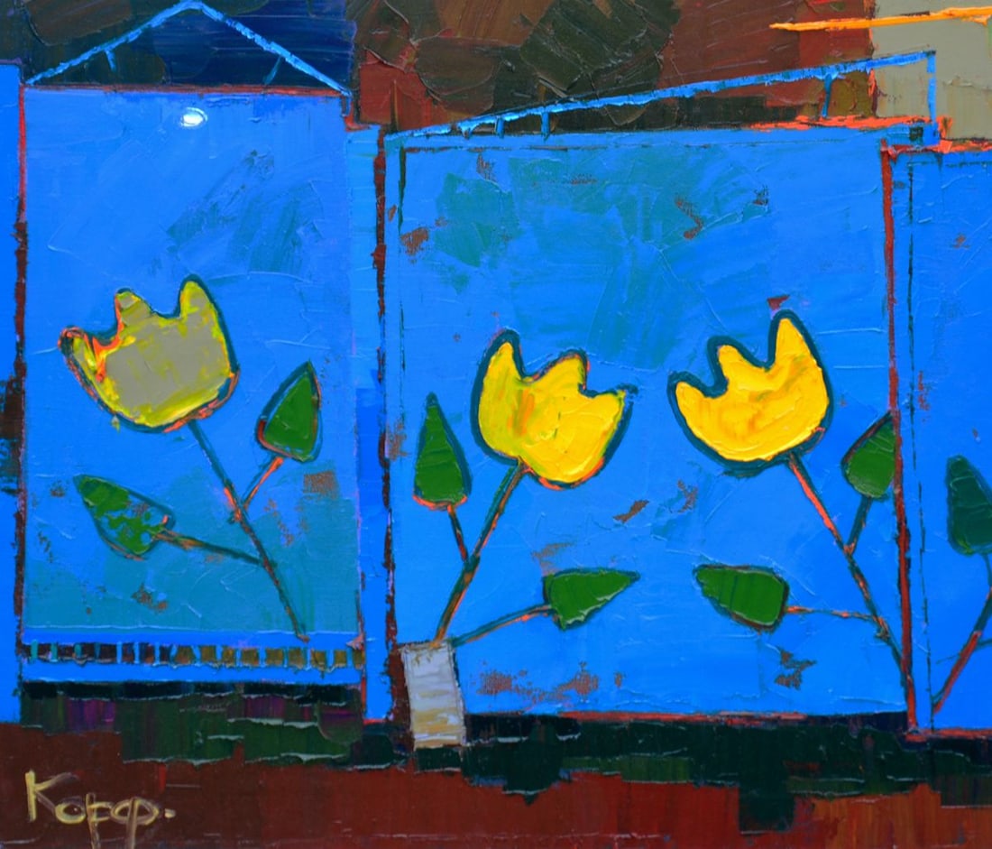 Oil painting Blue village gates Natalia Korf-Ivaniuk - 4