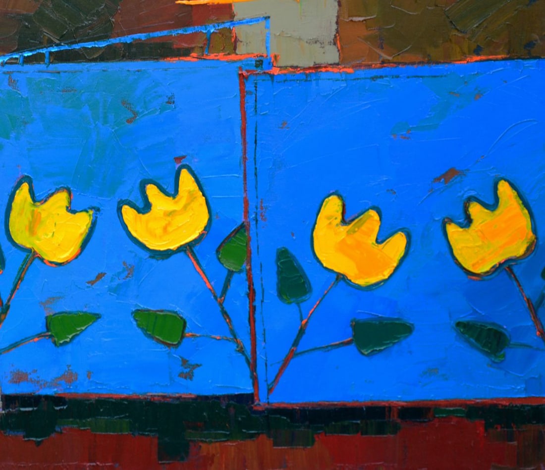 Oil painting Blue village gates Natalia Korf-Ivaniuk - 5