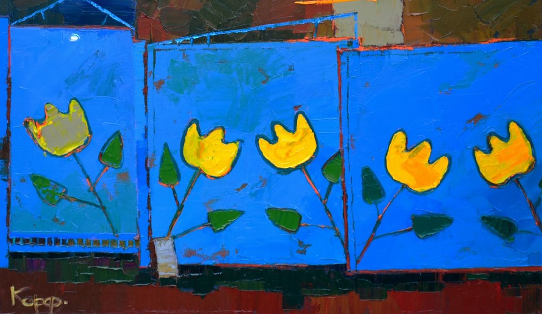 Oil painting Blue village gates Natalia Korf-Ivaniuk - 7