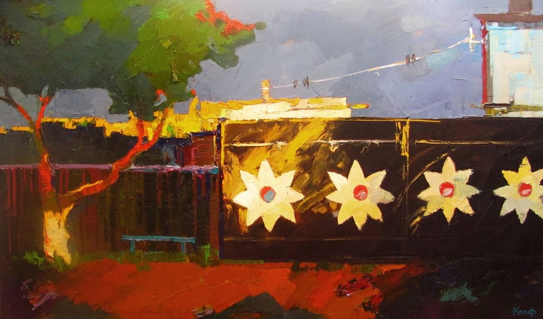 Oil painting Gate in the Village Natalia Korf-Ivaniuk: Title: Oil painting Gate in the Village Natalia Korf-Ivaniuk Description: NoKorf 6 *** ABOUT THIS PAINTING *** * TITLE: "Gate in the Village" * ARTISTS: Natalia Korf-Ivaniuk * SIZE: 90x130 cm/'35.43x5