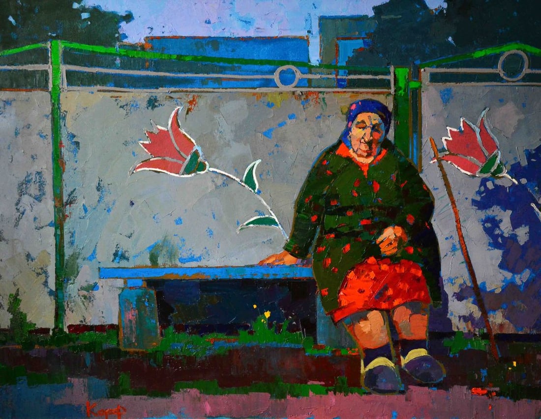 Oil painting Grandma at the gate Natalia Korf-Ivaniuk: Title: Oil painting Grandma at the gate Natalia Korf-Ivaniuk Description: NoKorf 7 *** ABOUT THIS PAINTING *** * TITLE: "Grandma at the gate" * ARTISTS: Natalia Korf-Ivaniuk * SIZE: 90x120 cm/'35.43x4