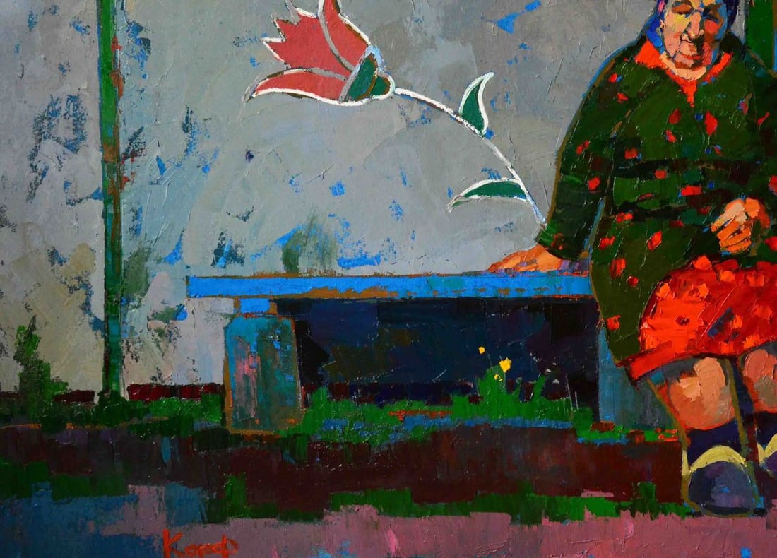Oil painting Grandma at the gate Natalia Korf-Ivaniuk - 4
