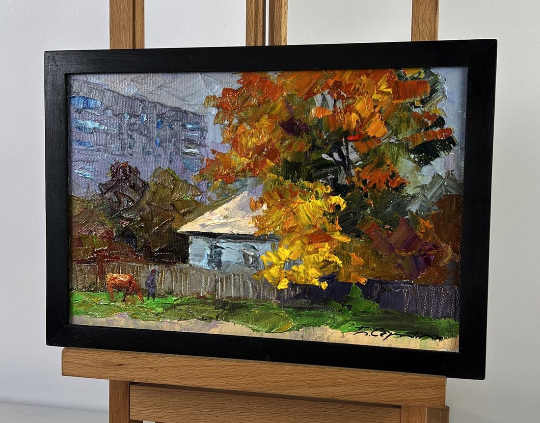 Oil painting A red cow near the house yard Boris Serdyuk - 2