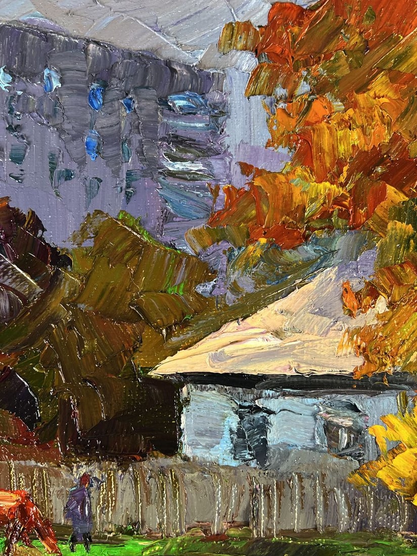 Oil painting A red cow near the house yard Boris Serdyuk - 4