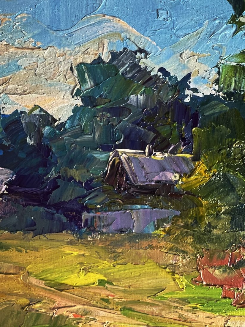 Oil painting A red cow near the houses Boris Serdyuk - 5