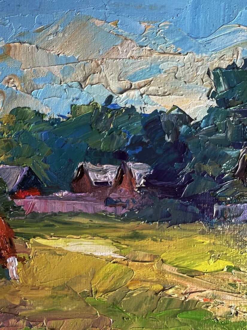 Oil painting A red cow near the houses Boris Serdyuk - 8
