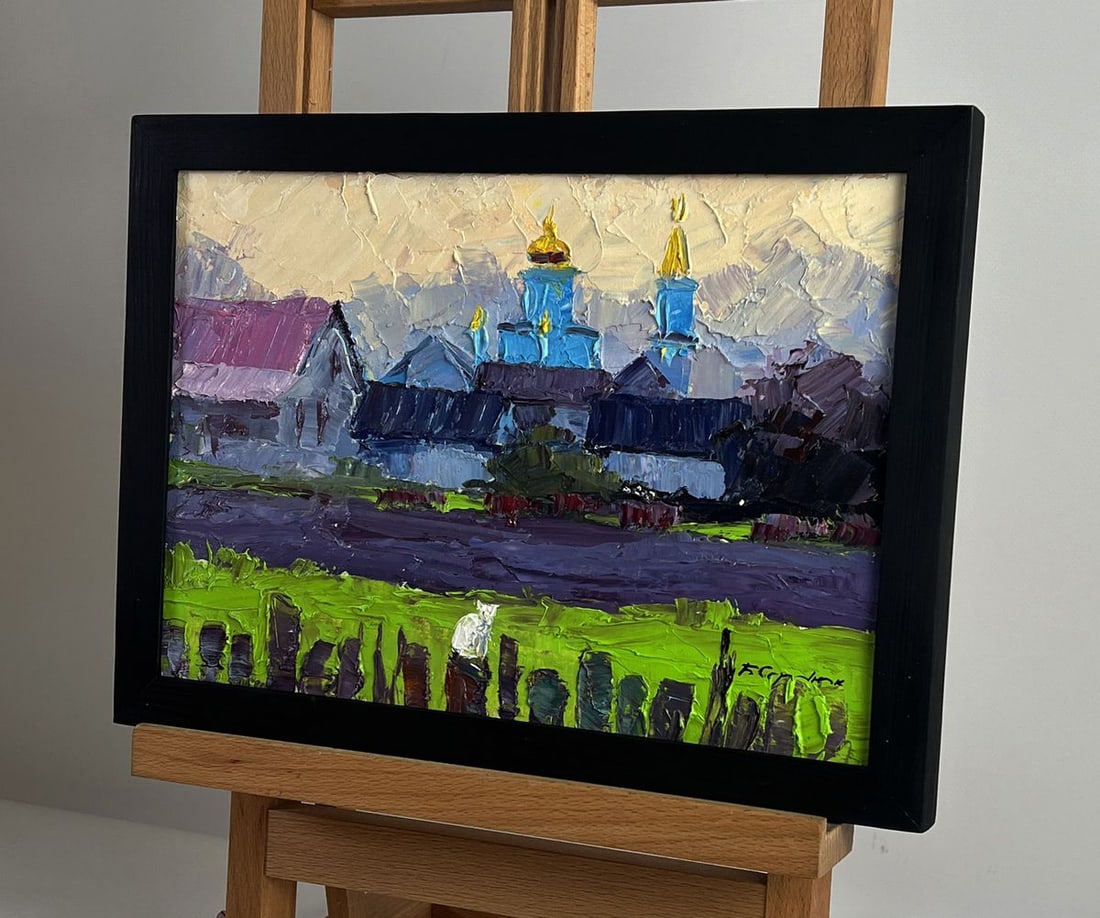 Oil painting Village white cat Boris Serdyuk - 2